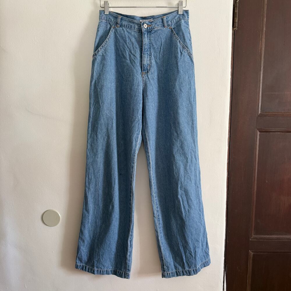 90s Vintage Old Navy Baggy Wide Leg Carpenter Blue Jeans | Size 6